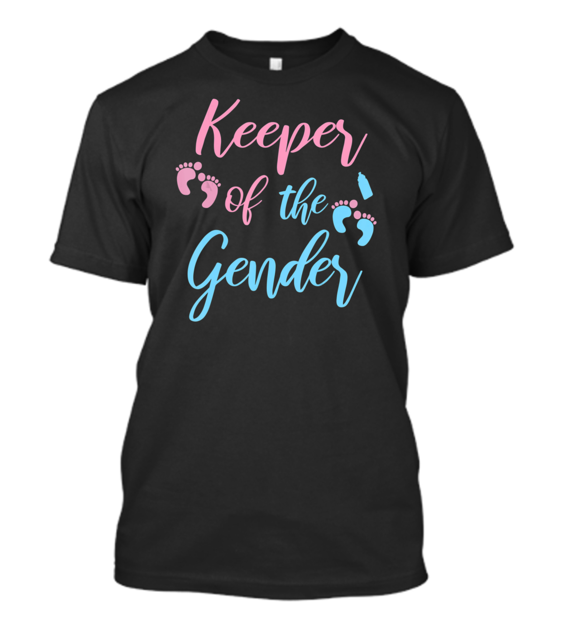 Keeper Of The Gender Party Supplies Pink And Blue Footprints And Baby Bottle T-Shirt