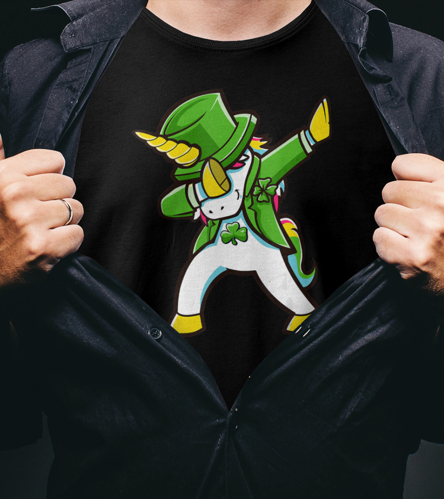 St Patricks Unicorn Dabbing Shamrock Hat Green Jacket T-Shirt