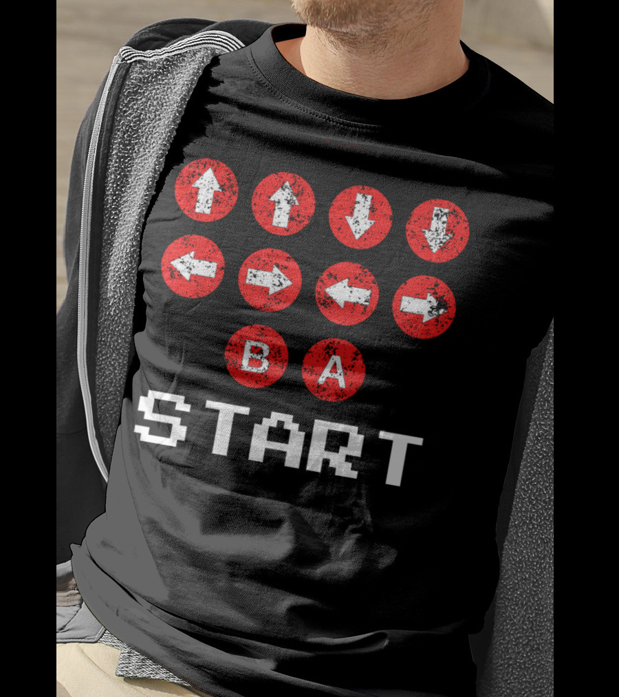 Konami Code Vintage Gaming Up Up Down Down Left Right B A Start T-Shirt