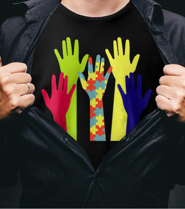 Autism Awareness Unity Puzzle Hands Colorful Representation T-Shirt