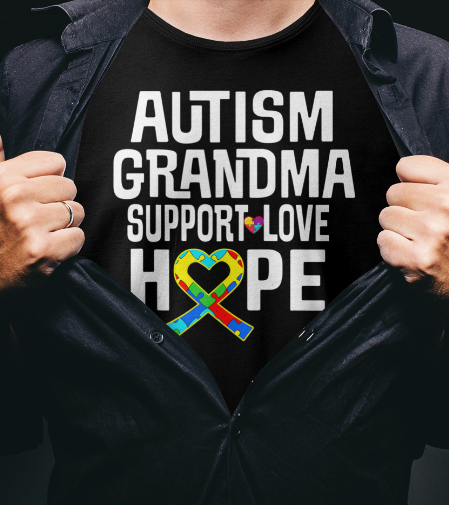 Autism Grandma Support Love Hope Heart Puzzle T-Shirt