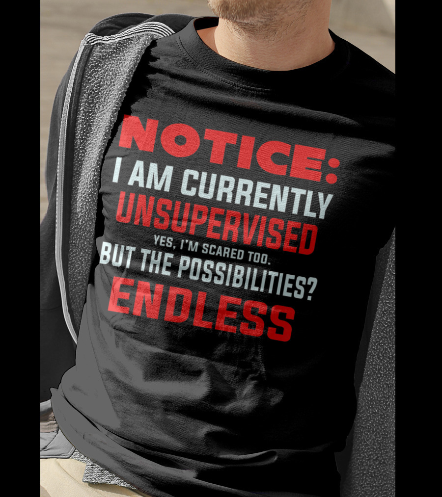 NOTICE I Am Currently Unsupervised Yes I'm Scared Too But The Possibilities Endless T-Shirt