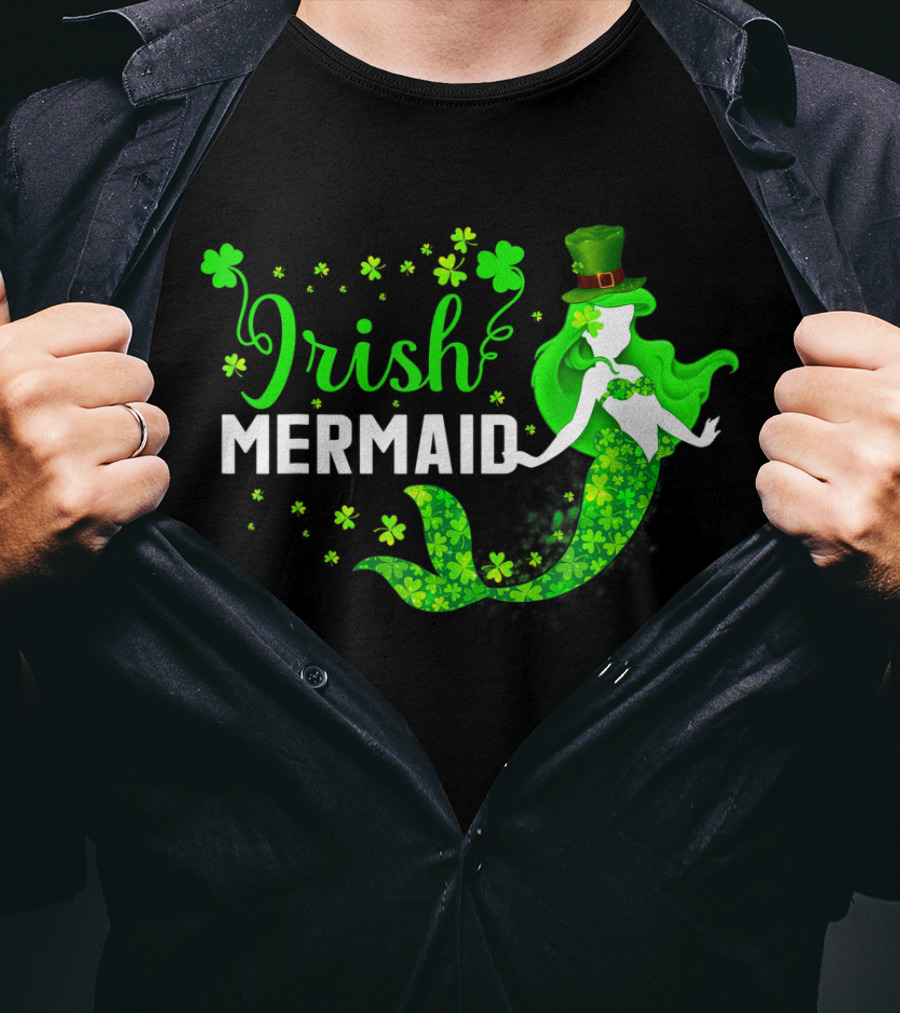 Irish Mermaid St Patrick Day Clover Hat T-Shirt