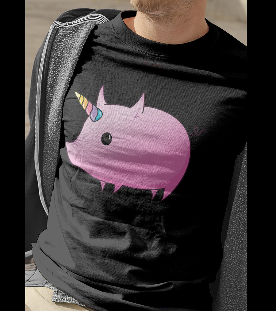 Unicorn Pig Rainbow Horn Adorable Cartoon Character T-Shirt