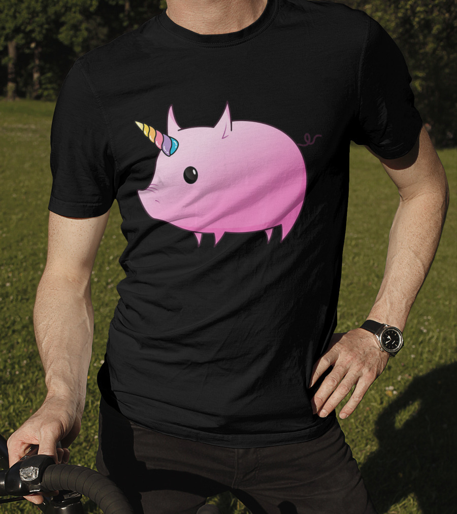 Unicorn Pig Rainbow Horn Adorable Cartoon Character T-Shirt
