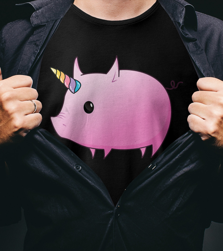 Unicorn Pig Rainbow Horn Adorable Cartoon Character T-Shirt