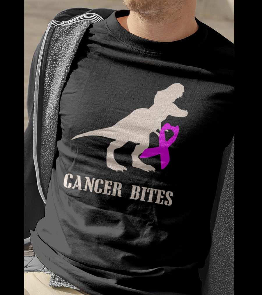 Cancer Bites Breast Cancer Dinosaur Pink T-Shirt