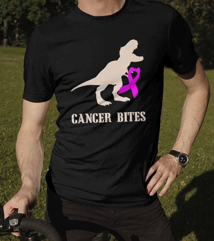 Cancer Bites Breast Cancer Dinosaur Pink T-Shirt