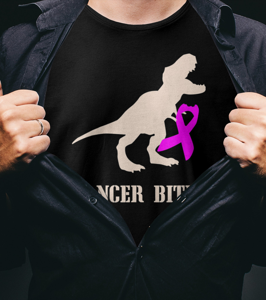 Cancer Bites Breast Cancer Dinosaur Pink T-Shirt