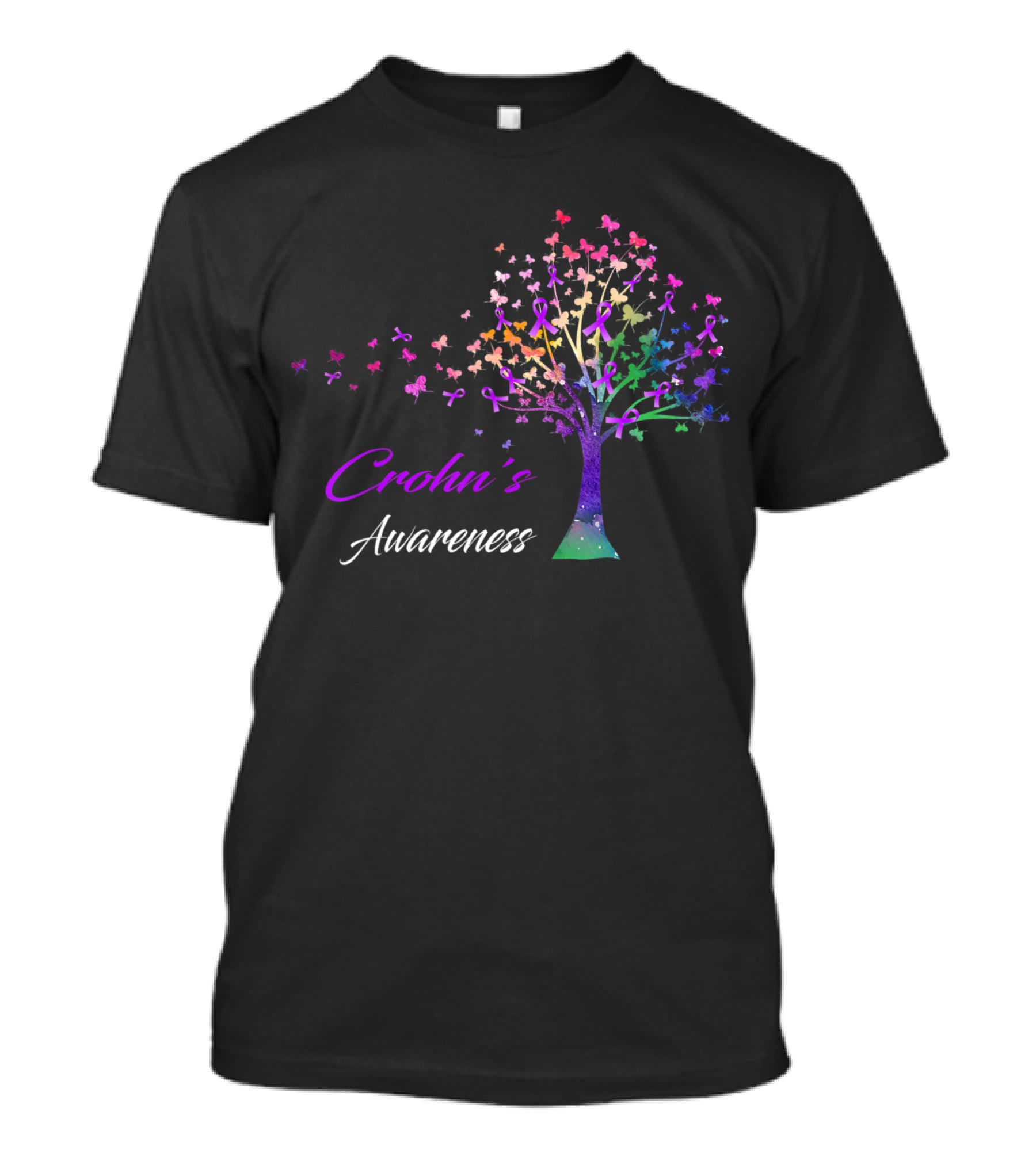 Crohn's Awareness Tree With Ribbon And Butterflies T-Shirt