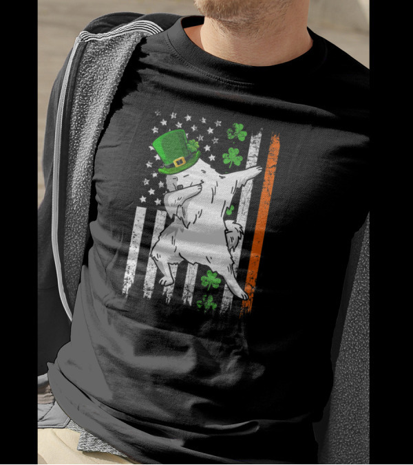 Dabbing Samoyed Leprechaun Patrick Irish Flag Shamrocks T-Shirt