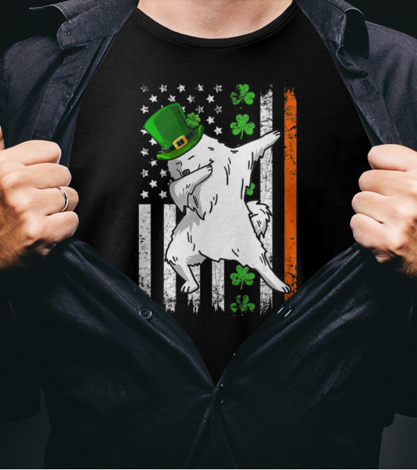 Dabbing Samoyed Leprechaun Patrick Irish Flag Shamrocks T-Shirt