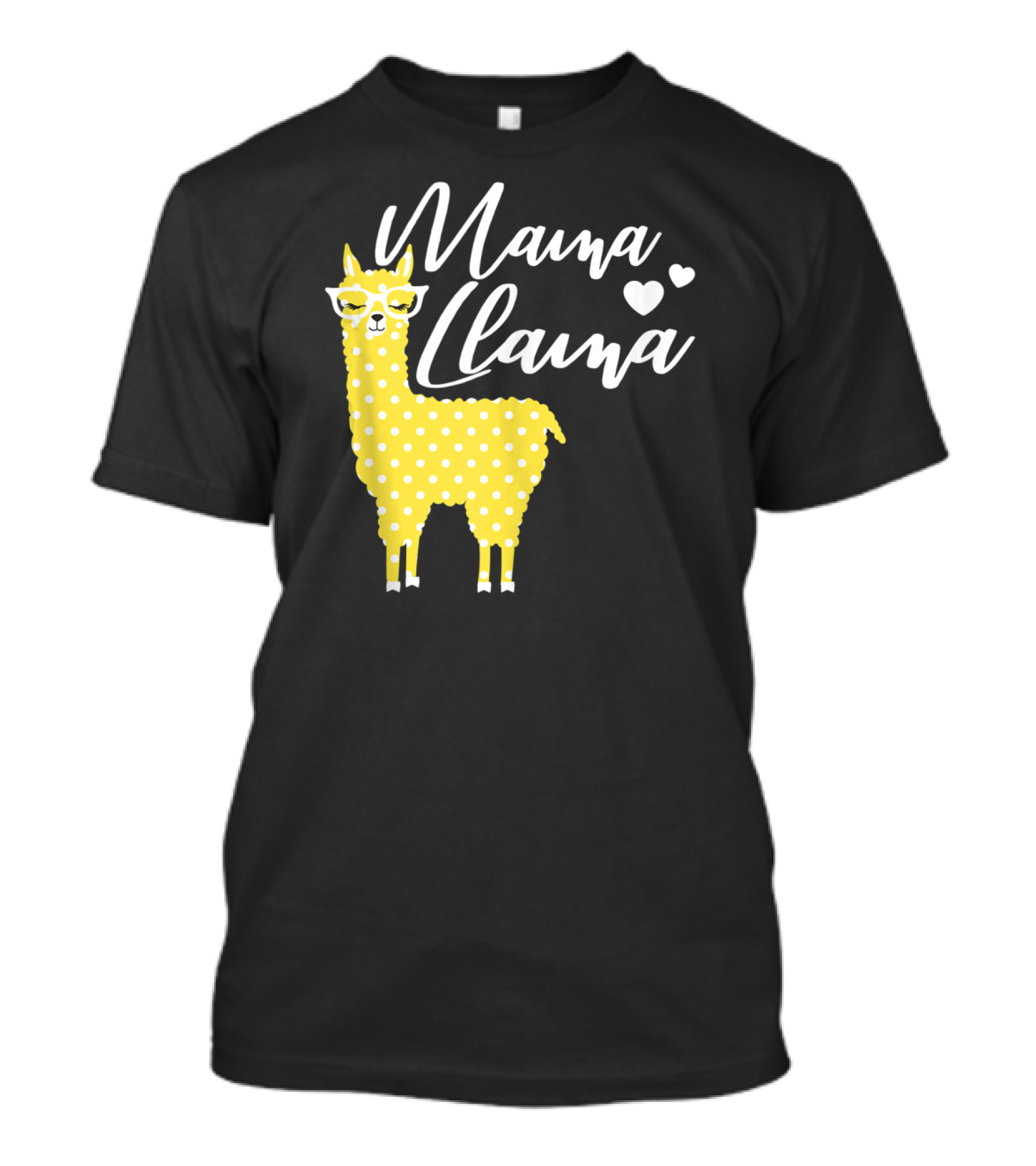 Mama Llama Yellow Polka Dots With Glasses And Hearts T-Shirt