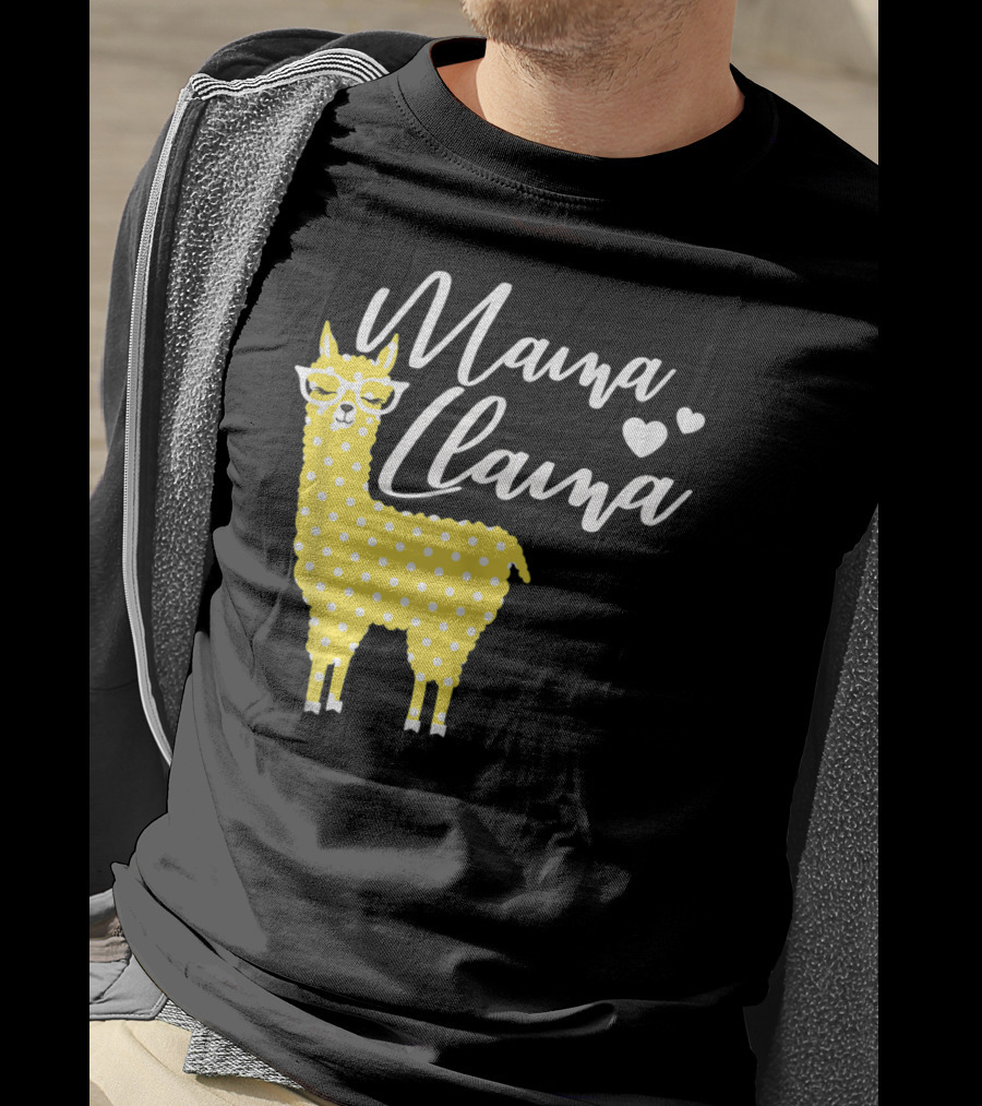 Mama Llama Yellow Polka Dots With Glasses And Hearts T-Shirt