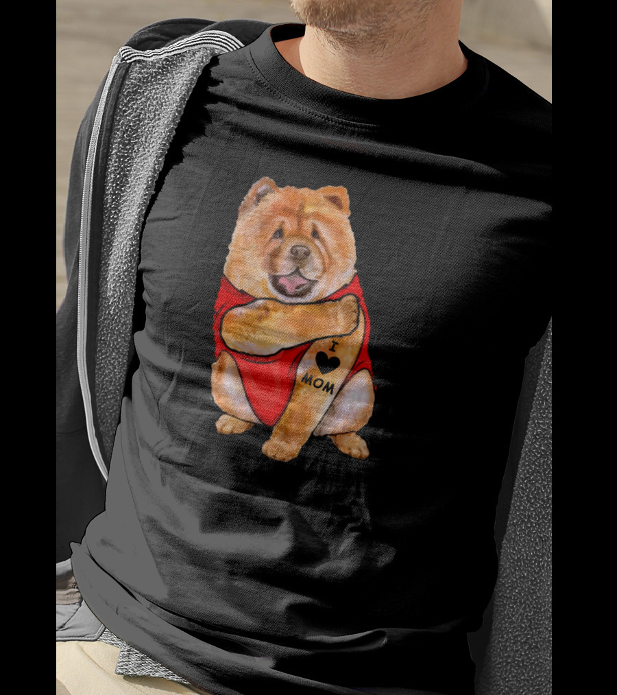 Tattoo I Love Mom Chow Chow Dog In Red T-Shirt