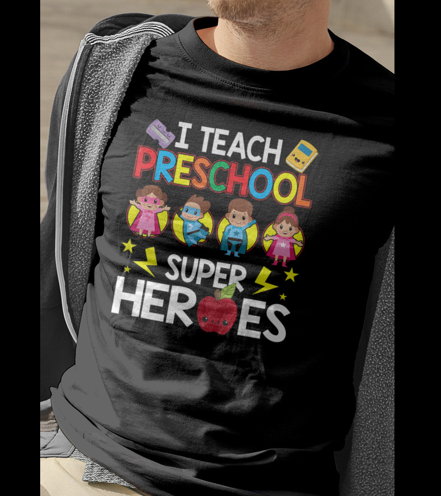 I Teach Preschool Superheroes Apple Lightning Blocks Calculators T-Shirt