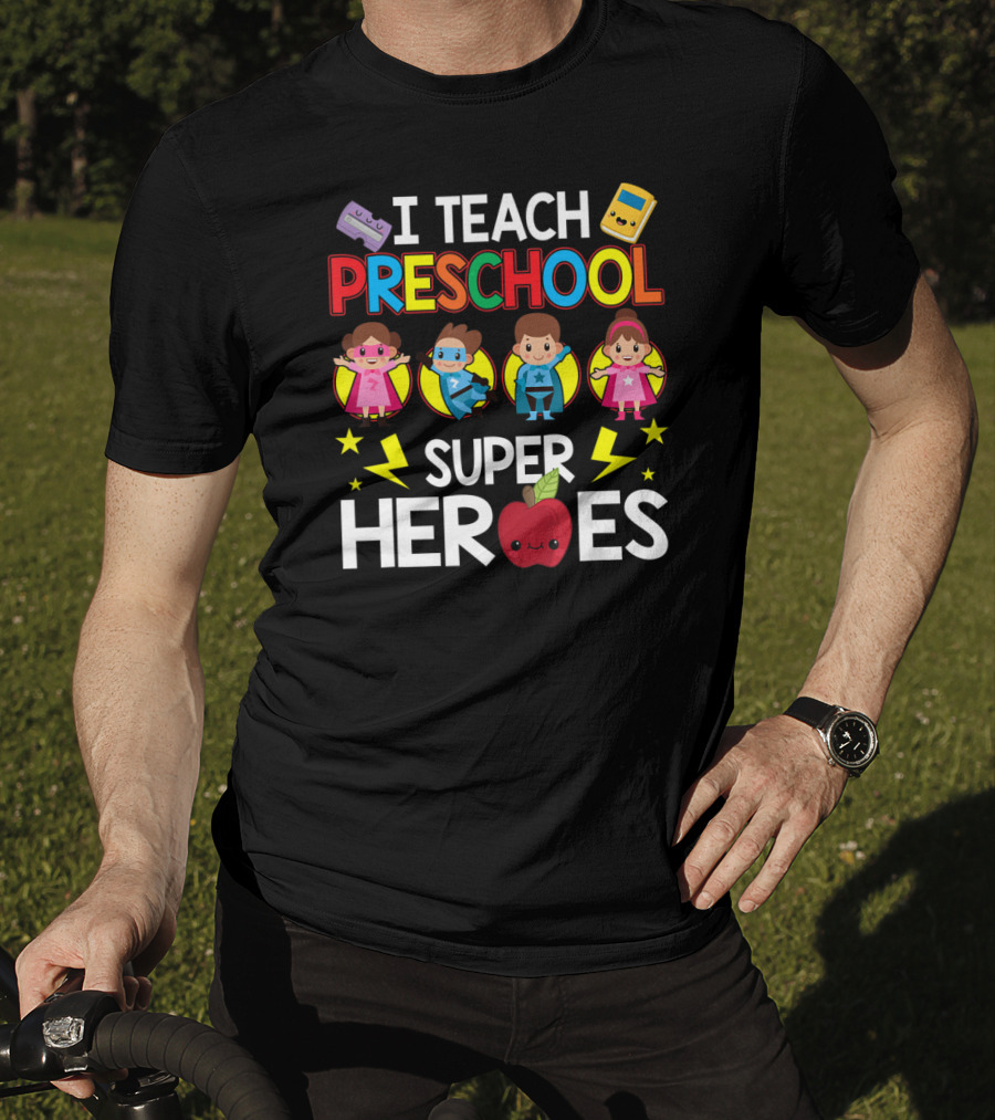 I Teach Preschool Superheroes Apple Lightning Blocks Calculators T-Shirt