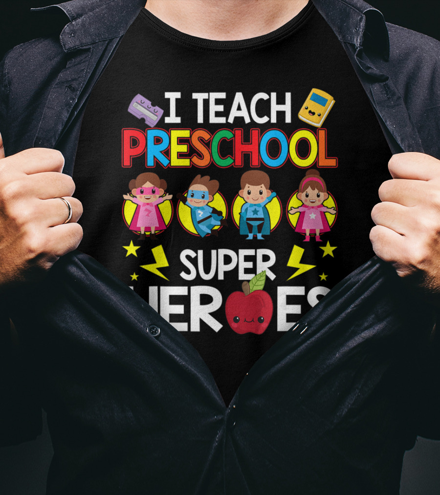 I Teach Preschool Superheroes Apple Lightning Blocks Calculators T-Shirt