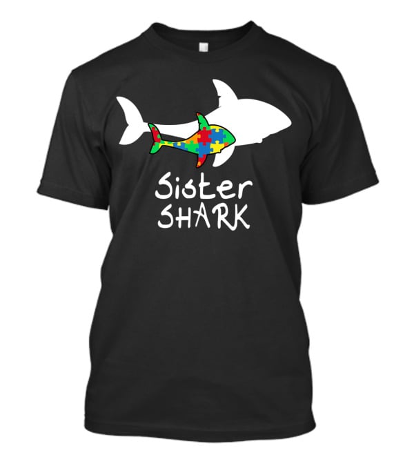 Sister Shark Autism Puzzle Piece Awareness T-Shirt