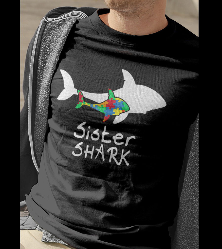 Sister Shark Autism Puzzle Piece Awareness T-Shirt
