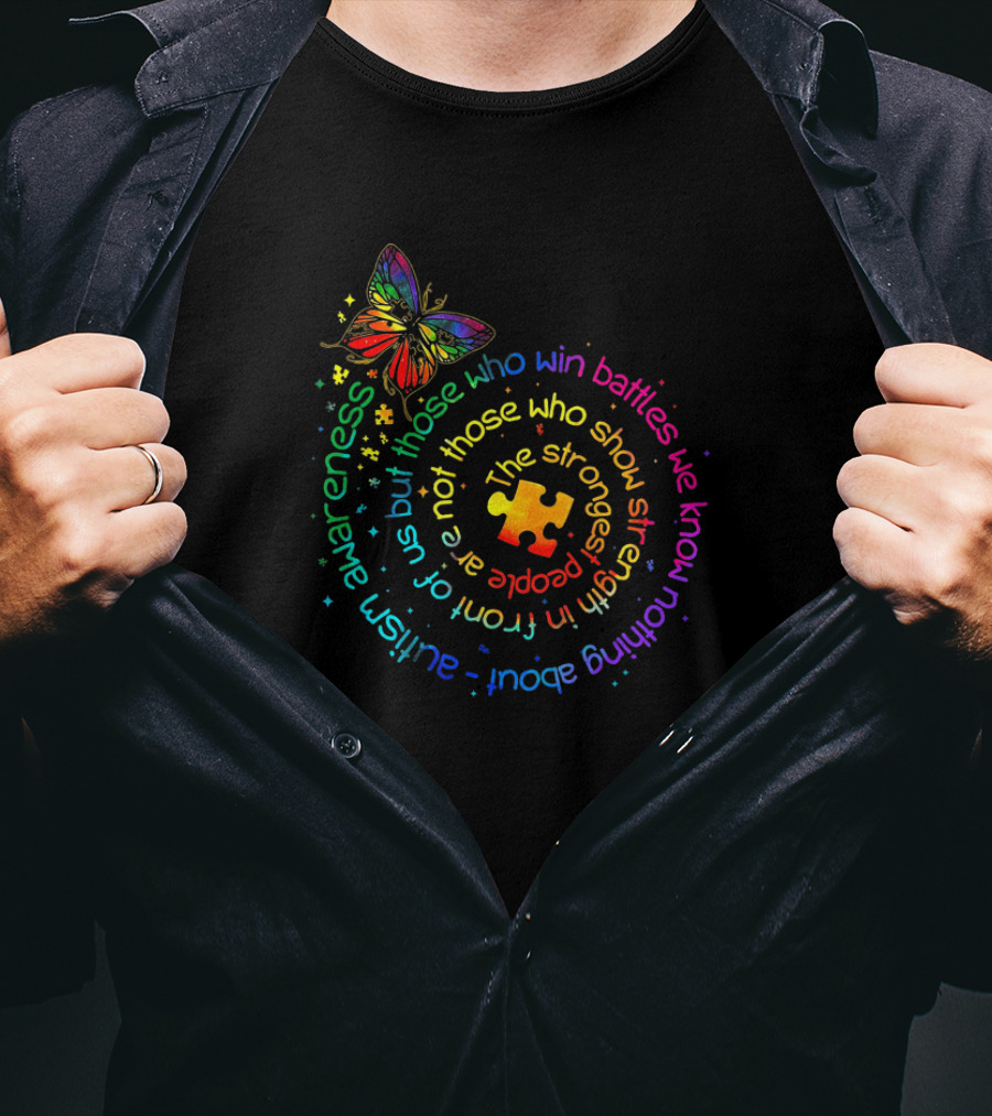 Autism Awareness Butterfly With Strongest Puzzle Piece T-Shirt