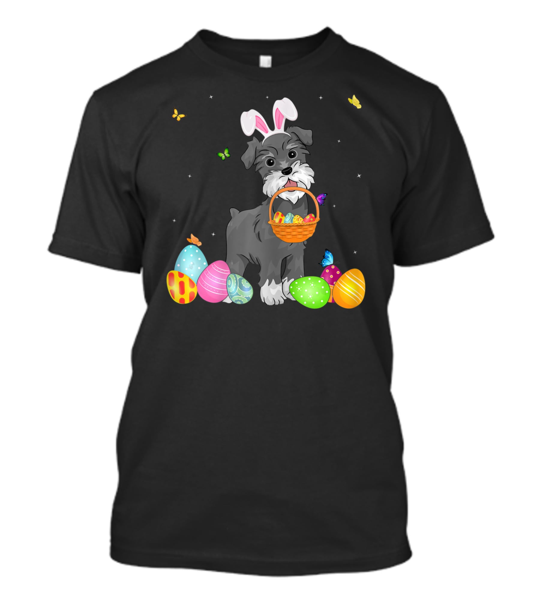 Bunny Schnauzer With Basket And Eggs Easter Day T-Shirt