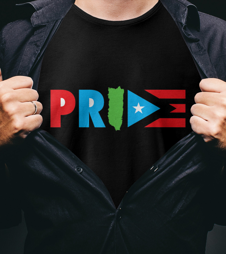 Pride Bandera Puerto Rico Flag Colors And Island Shape T-Shirt