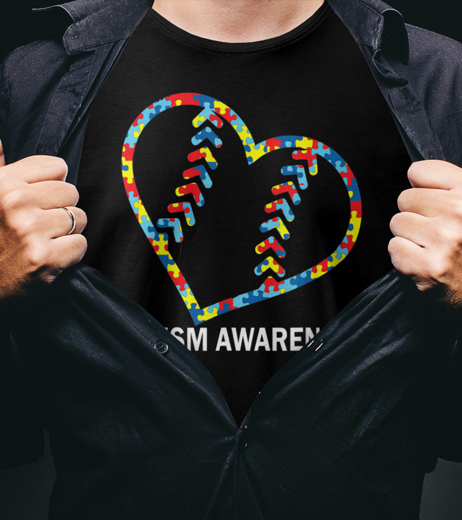 Autism Awareness Heart Puzzle Baseball Softball T-Shirt