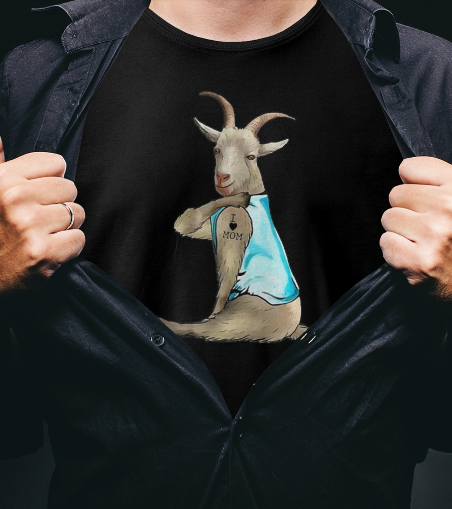 Goat I Love Mom Tattoo Blue T-Shirt