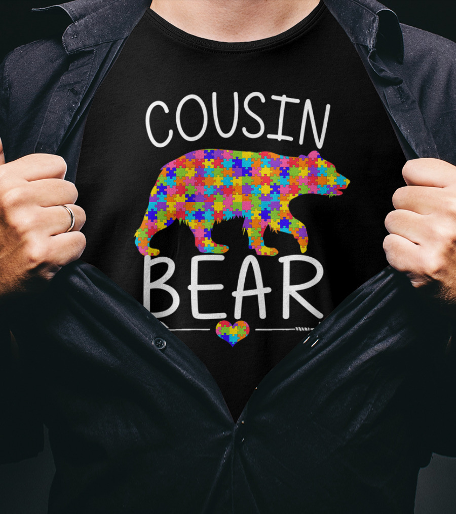 Cousin Bear Autism Puzzle Piece Arrow Heart T-Shirt