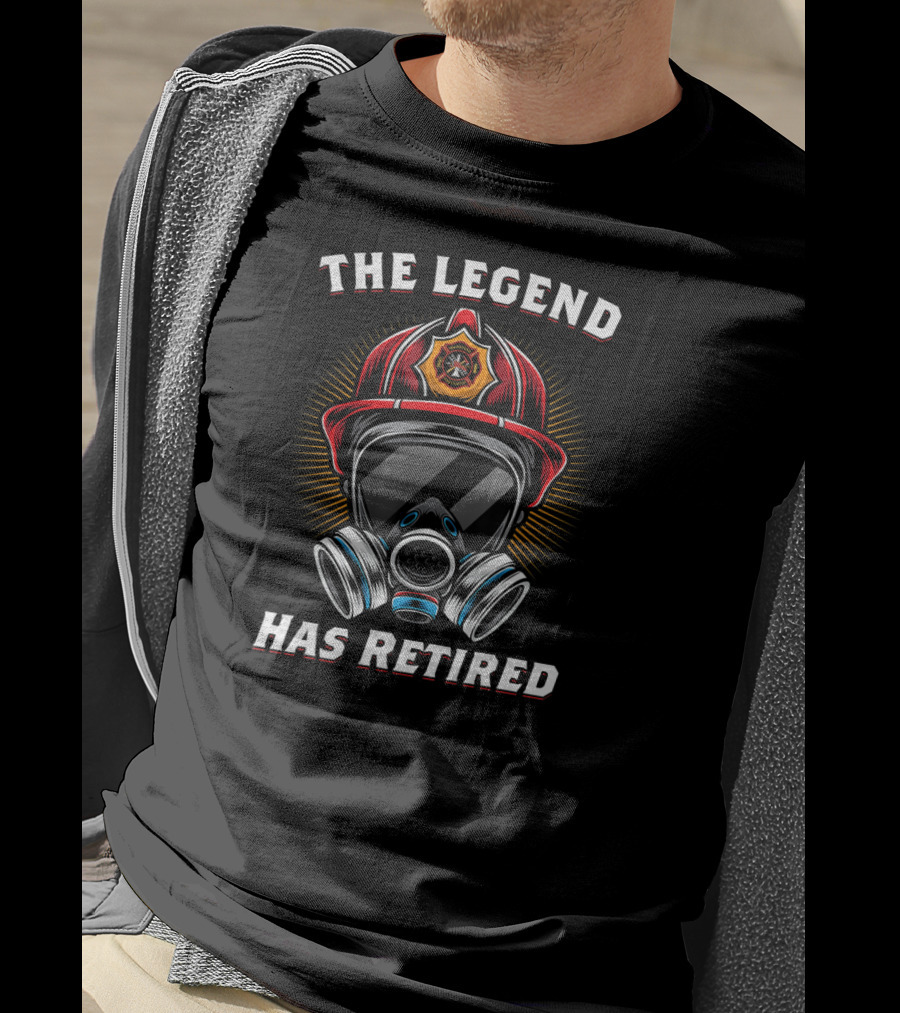 The Legend Has Retired Firefighter Helmet Gas Mask Badge T-Shirt