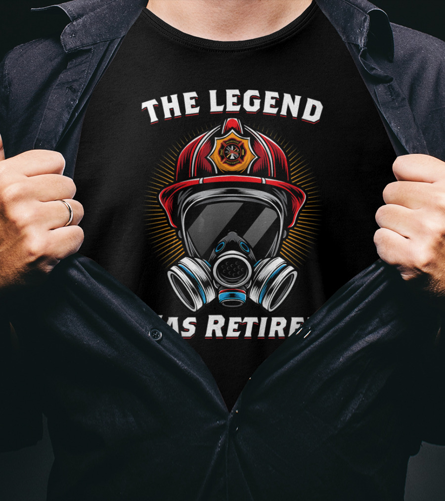 The Legend Has Retired Firefighter Helmet Gas Mask Badge T-Shirt