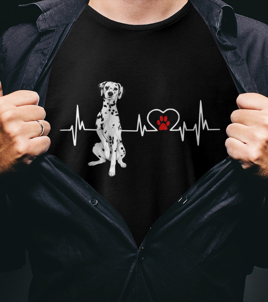 Dalmatian Heartbeat EKG Heart Paw Outline T-Shirt