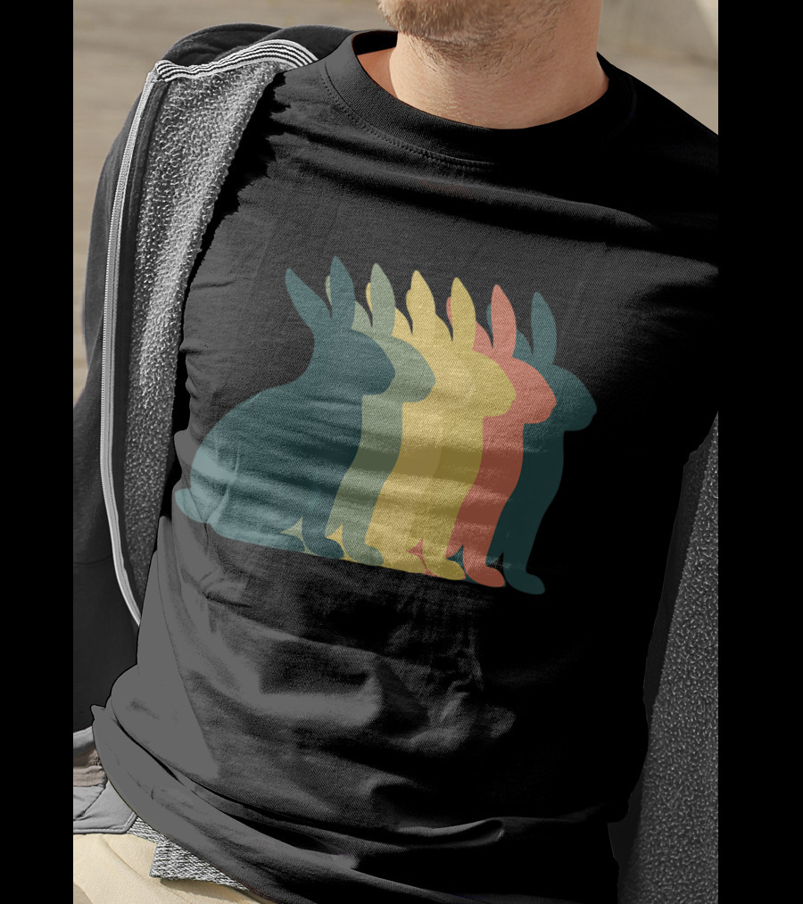 Retro Easter Bunny Rabbit Vintage Silhouette Colorful T-Shirt