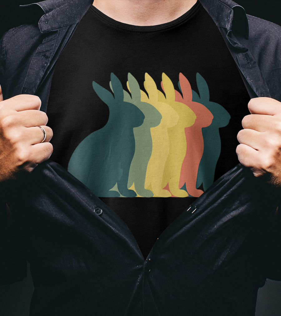 Retro Easter Bunny Rabbit Vintage Silhouette Colorful T-Shirt