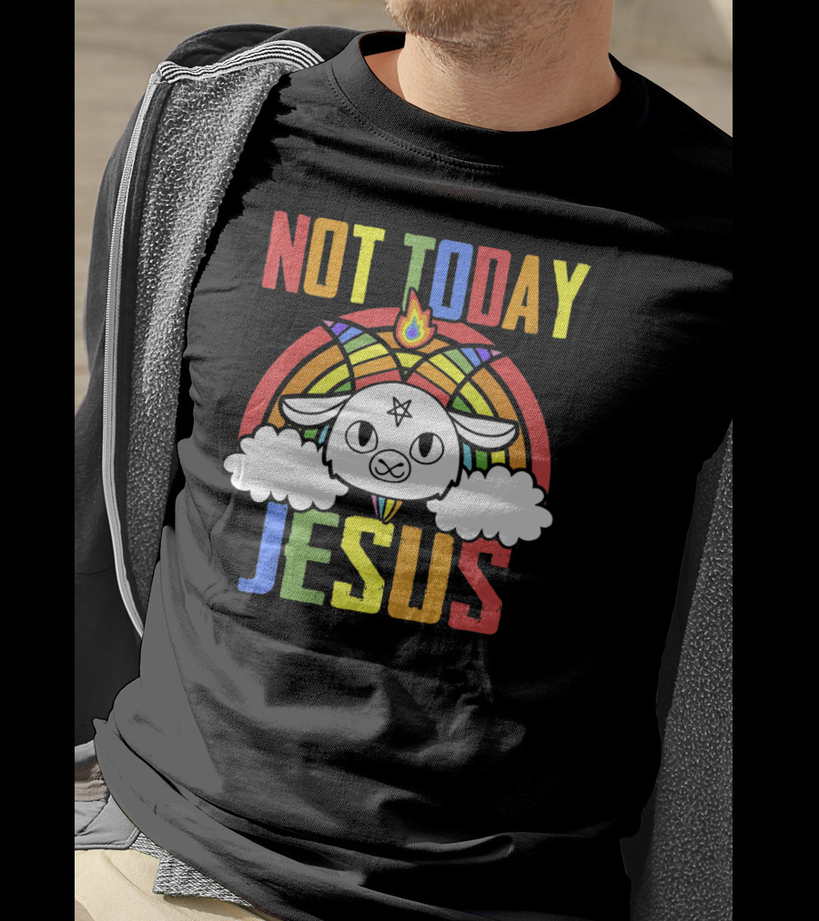 Not Today Jesus Unicorn Rainbow Emblem T-Shirt