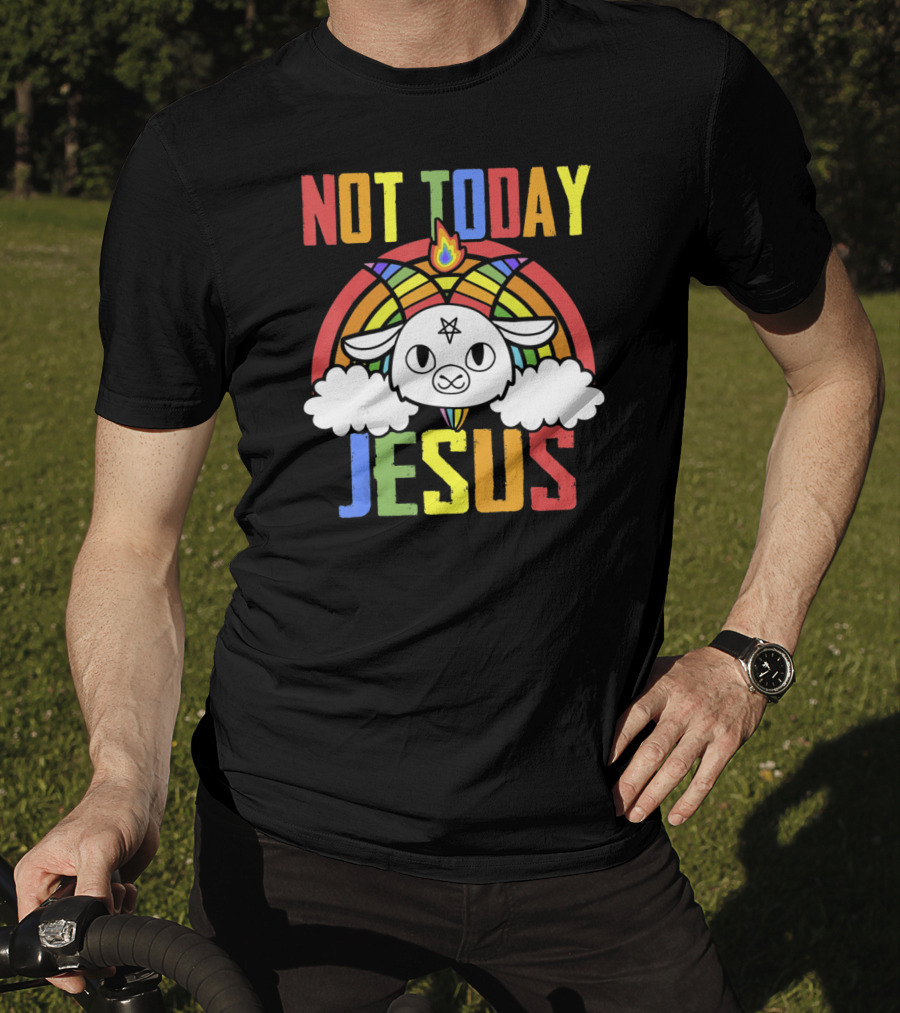 Not Today Jesus Unicorn Rainbow Emblem T-Shirt