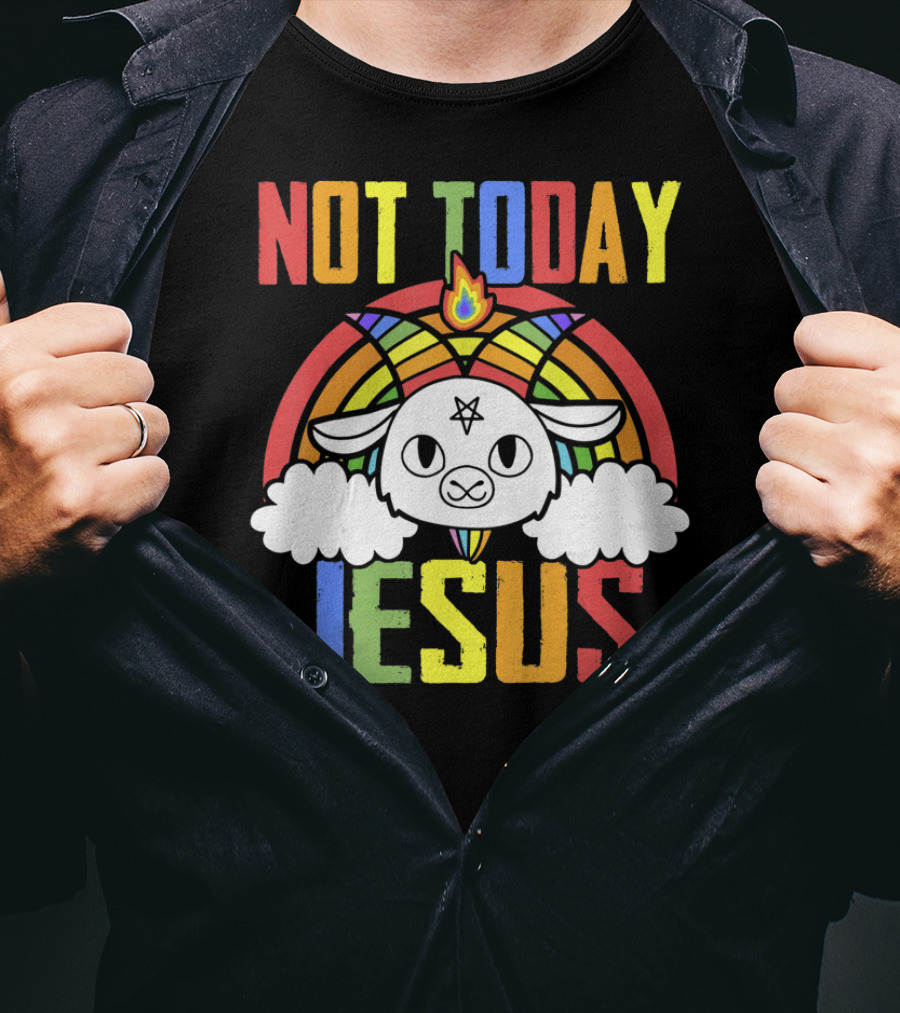 Not Today Jesus Unicorn Rainbow Emblem T-Shirt