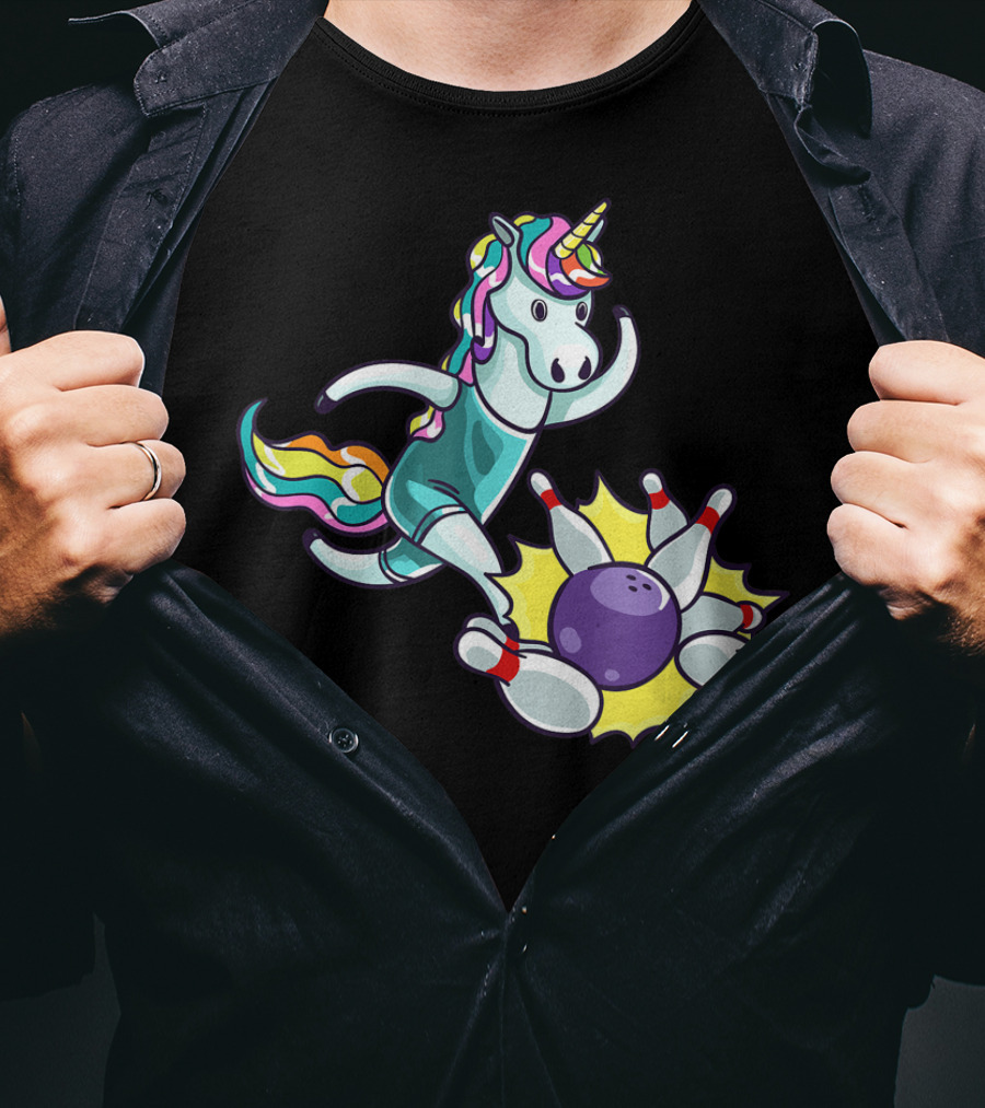Bowling Unicorn Striking Pins USA Lover T-Shirt