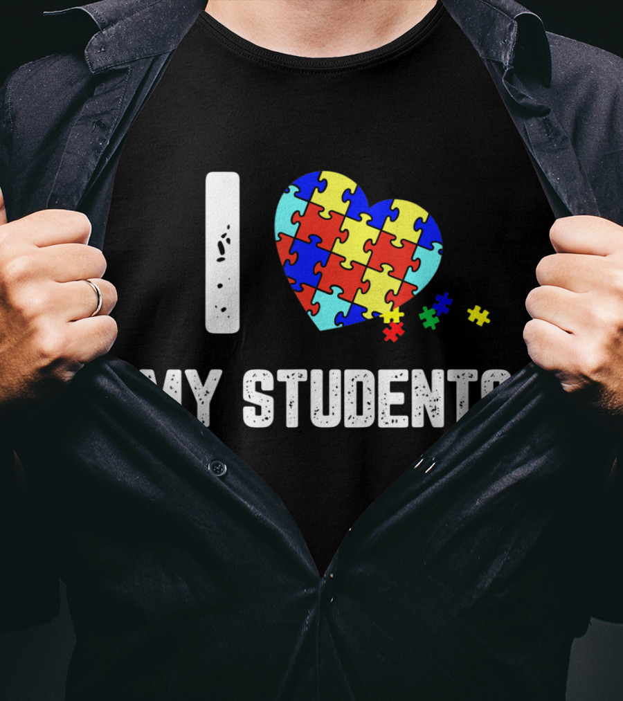 I Love My Students Puzzle Heart Autism Awareness T-Shirt