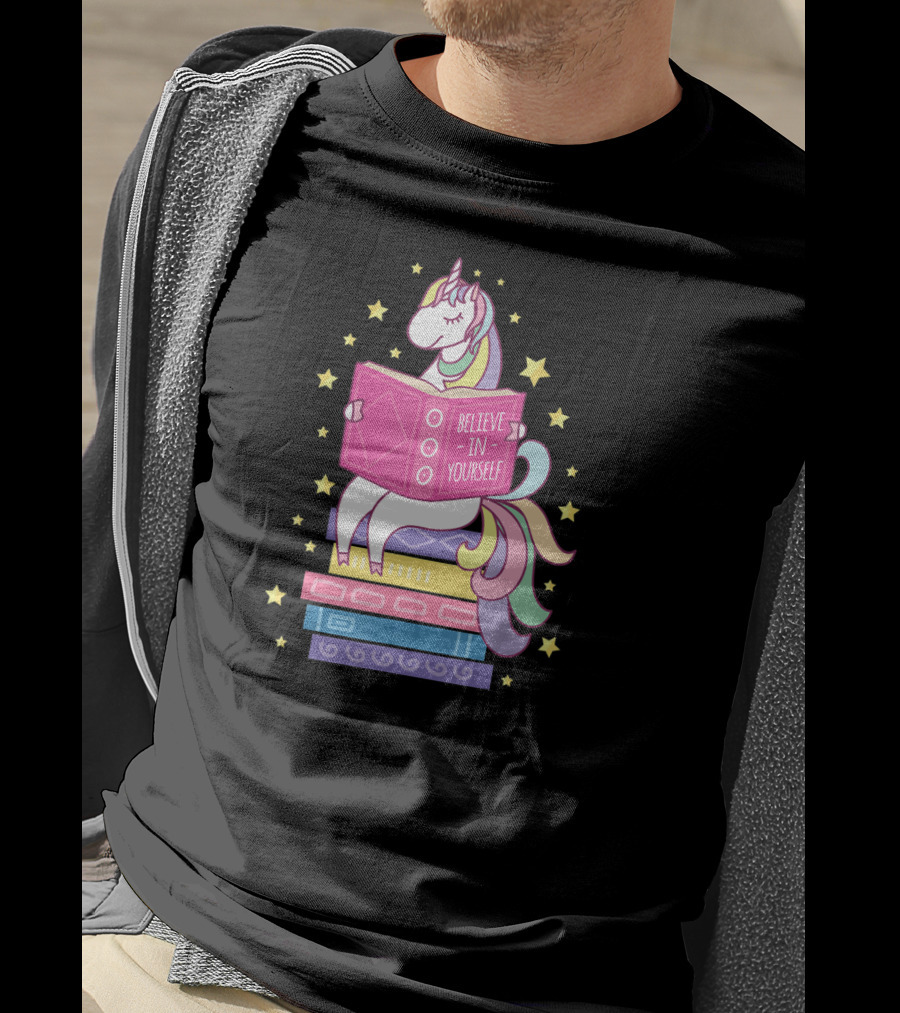 Believe In Yourself Unicorn Reading Library Books T-Shirt