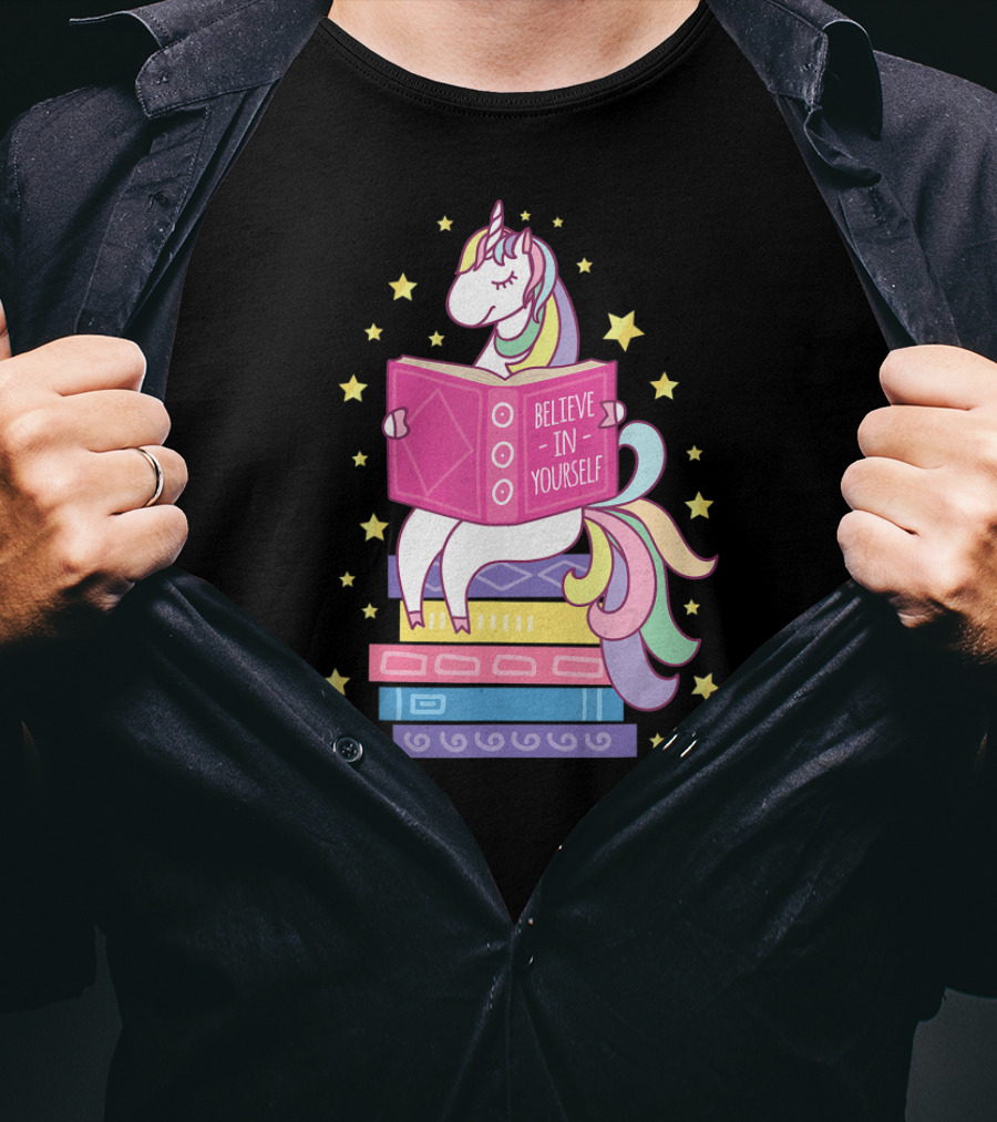 Believe In Yourself Unicorn Reading Library Books T-Shirt