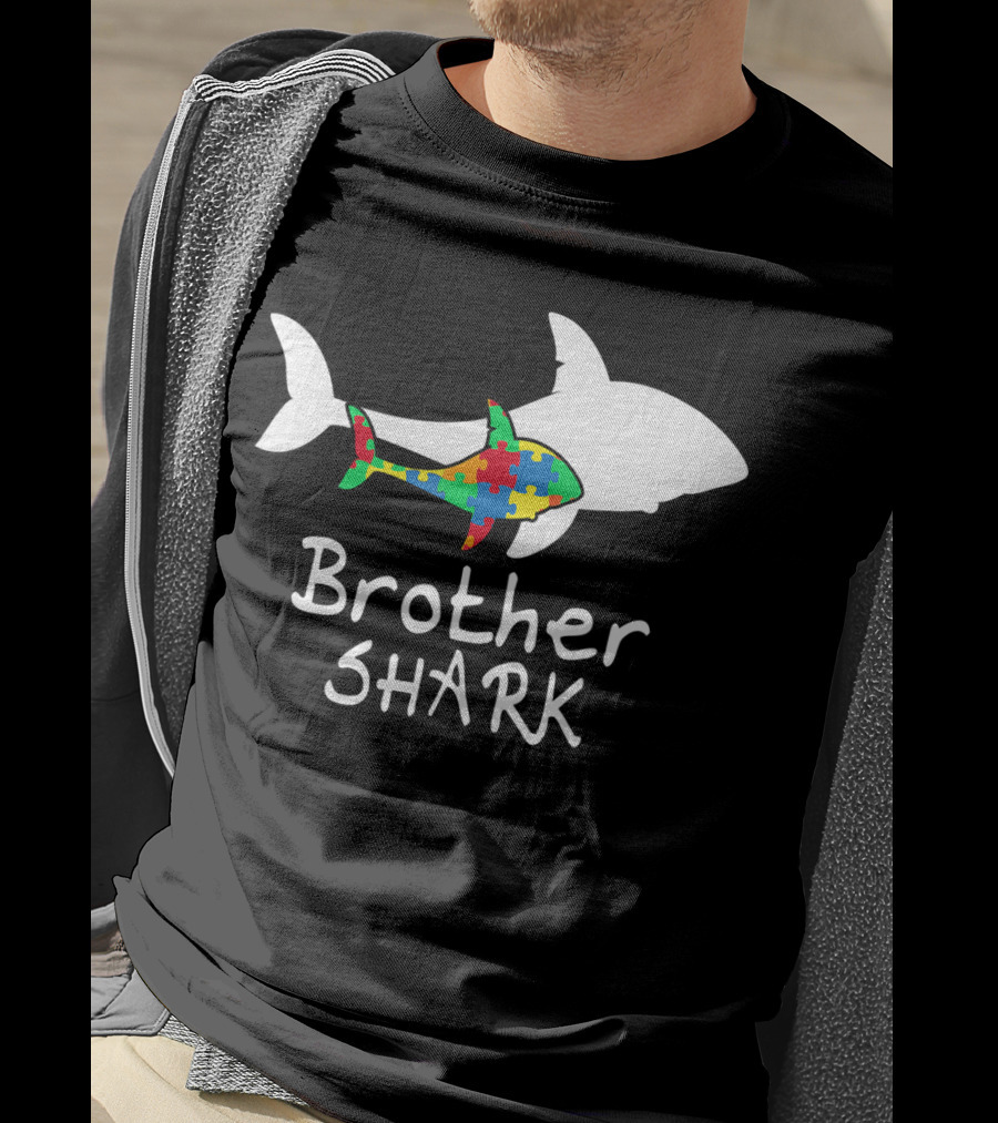 Brother Shark Autism Puzzle Piece Colors T-Shirt