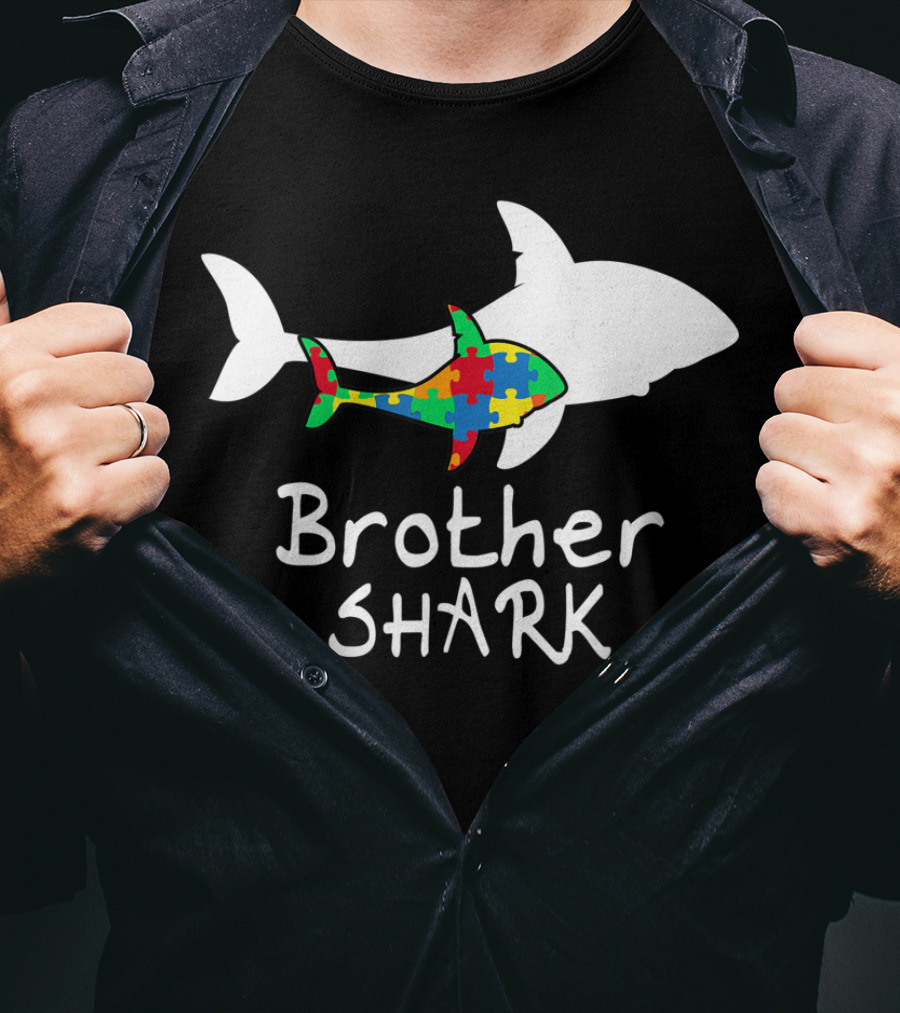 Brother Shark Autism Puzzle Piece Colors T-Shirt