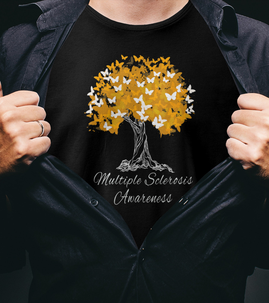 Multiple Sclerosis Awareness Tree With Butterflies T-Shirt