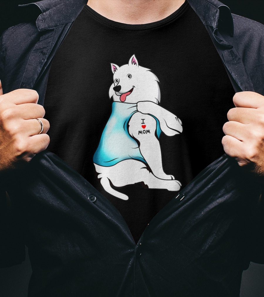 American Eskimo Dog Tattoo I Love Mom T-Shirt