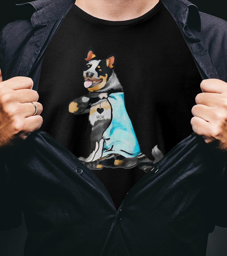 Australian Cattle Dog Tattoos I Love Mom T-Shirt