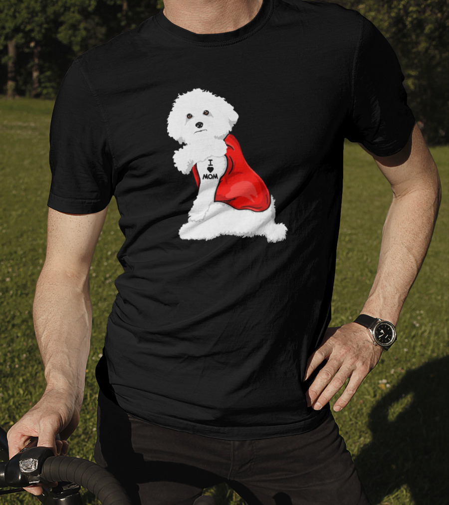 Bichon Frise I Love Mom Tattoo Red Cape T-Shirt