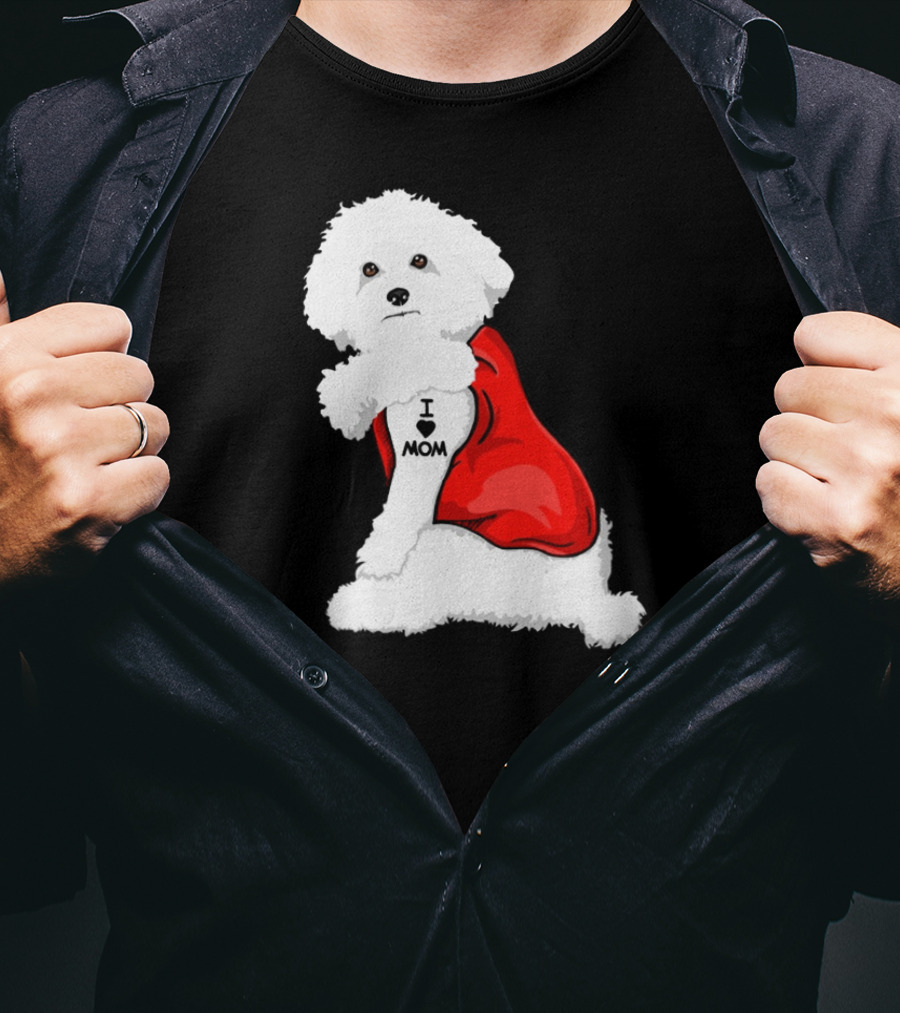 Bichon Frise I Love Mom Tattoo Red Cape T-Shirt
