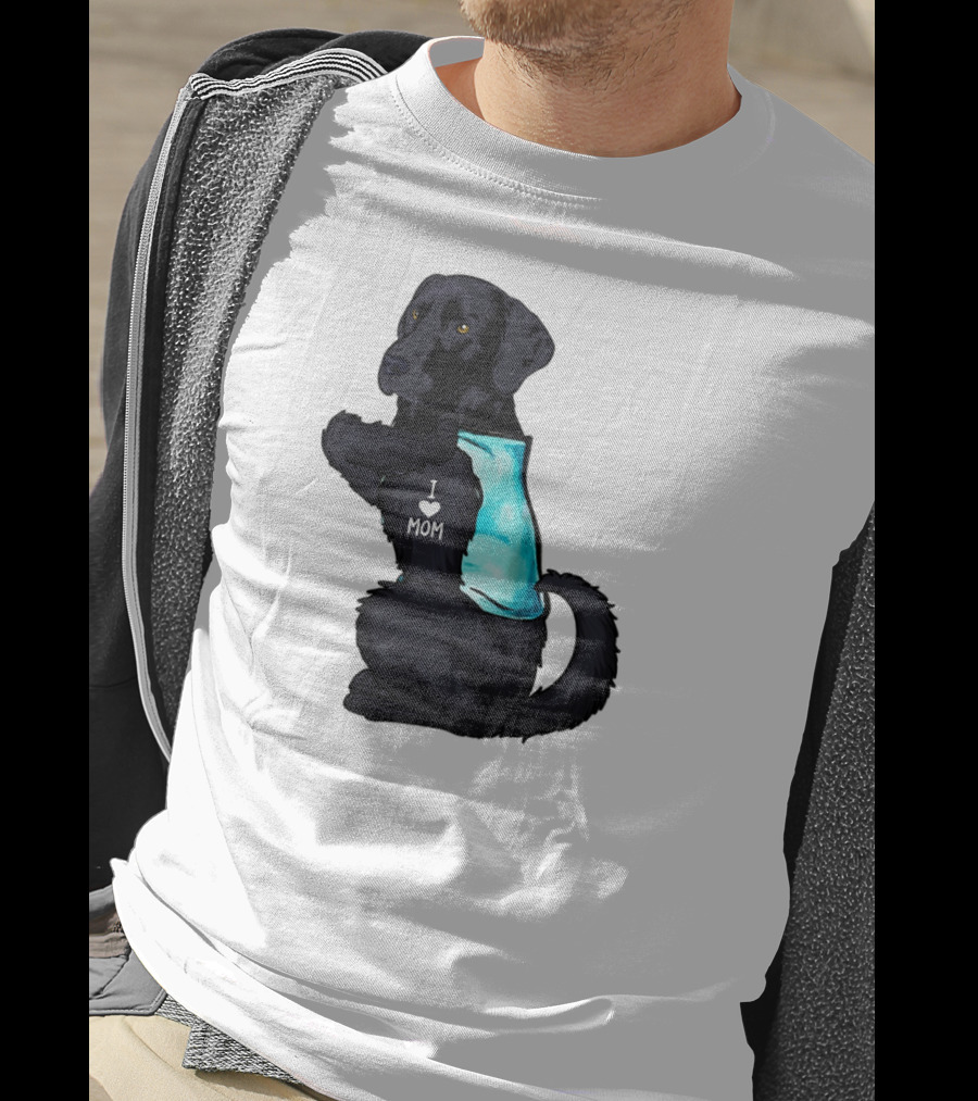 Black Labrador Dog With I Love Mom Heart Tattoo T-Shirt